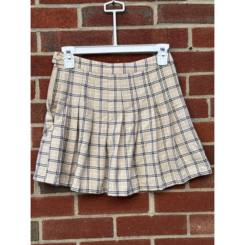 Aeropostale Plaid Tennis Skater Skirt XS Beige Black Preppy Y2K Mini - Picture 9 of 9
